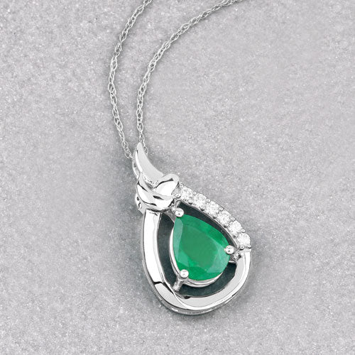 1.18 Carat Genuine Zambian Emerald and White Diamond 10K White Gold Pendant - Image 4