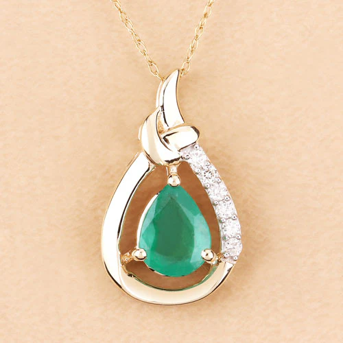 1.18 Carat Genuine Zambian Emerald and White Diamond 10K Yellow Gold Pendant - Image 5