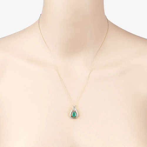 1.18 Carat Genuine Zambian Emerald and White Diamond 10K Yellow Gold Pendant - Image 6