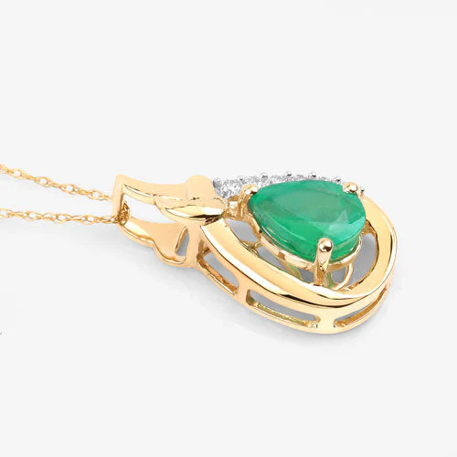 1.18 Carat Genuine Zambian Emerald and White Diamond 10K Yellow Gold Pendant - Image 8