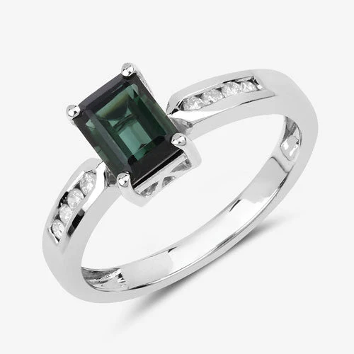 1.19 Carat Genuine Green Tourmaline and White Diamond 14K White Gold Ring - Image 10