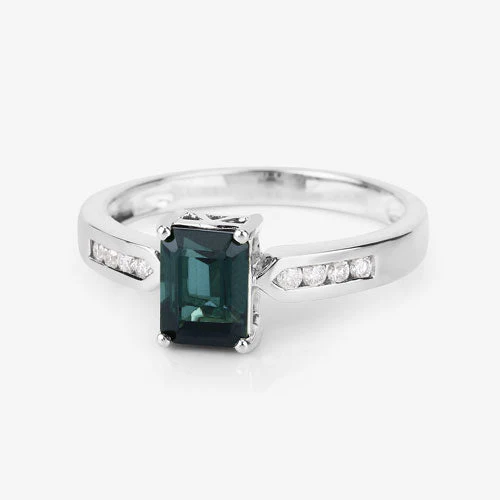 1.19 Carat Genuine Green Tourmaline and White Diamond 14K White Gold Ring - Image 11