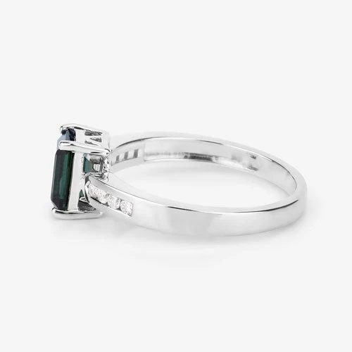 1.19 Carat Genuine Green Tourmaline and White Diamond 14K White Gold Ring - Image 12