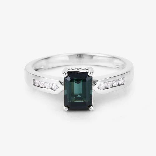 1.19 Carat Genuine Green Tourmaline and White Diamond 14K White Gold Ring - Image 14