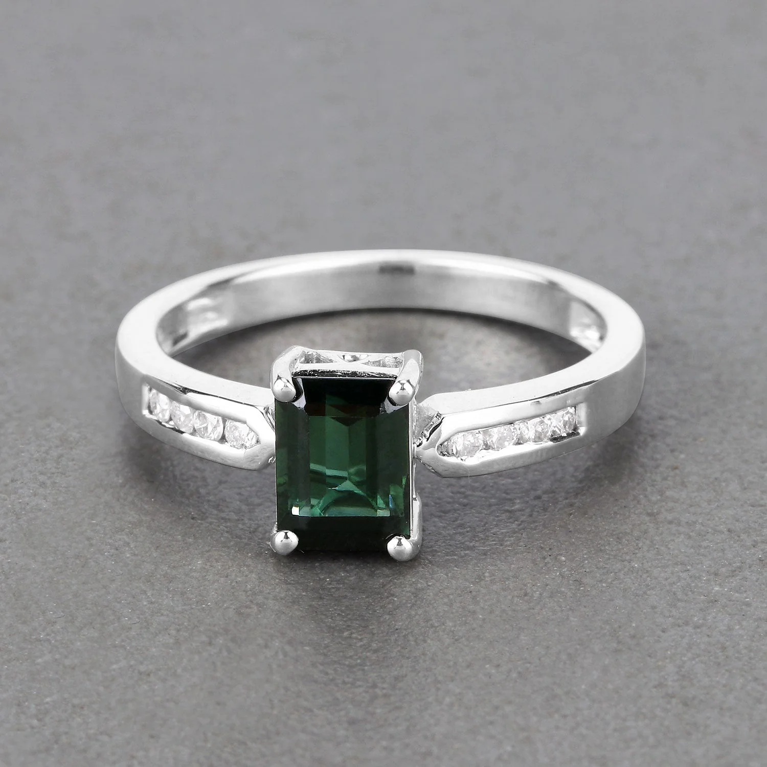 1.19 Carat Genuine Green Tourmaline and White Diamond 14K White Gold Ring - Image 2