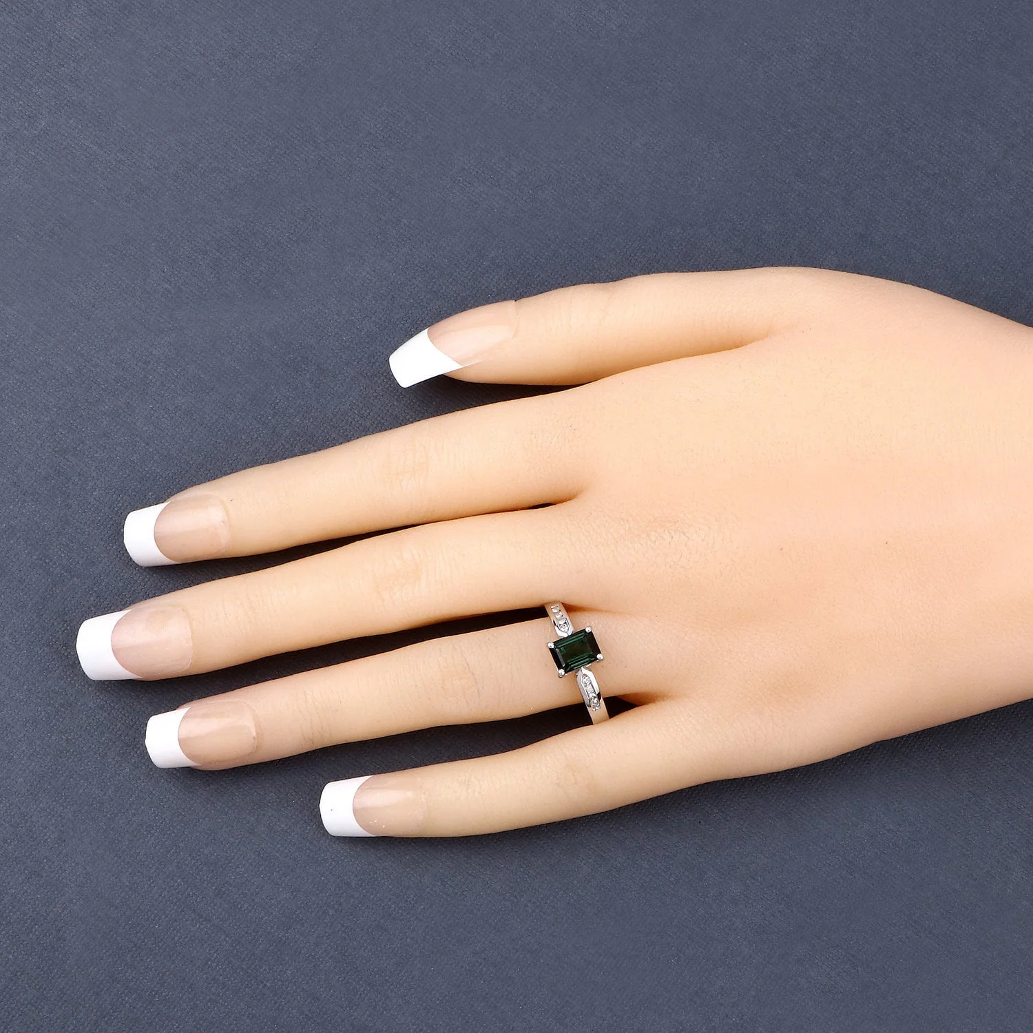 1.19 Carat Genuine Green Tourmaline and White Diamond 14K White Gold Ring - Image 3