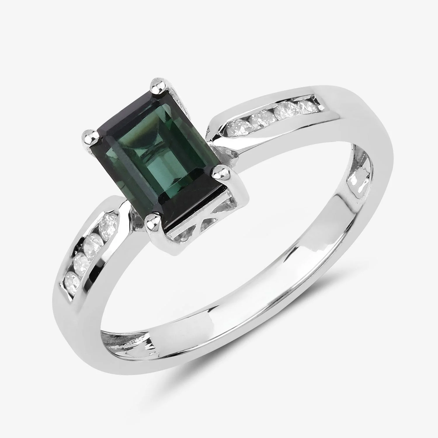 1.19 Carat Genuine Green Tourmaline and White Diamond 14K White Gold Ring - Image 4