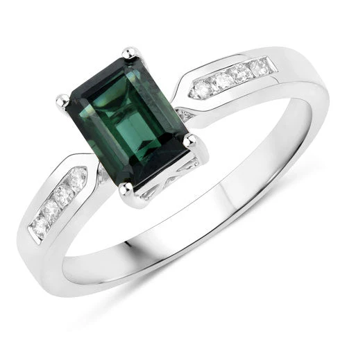 1.19 Carat Genuine Green Tourmaline and White Diamond 14K White Gold Ring - Image 5