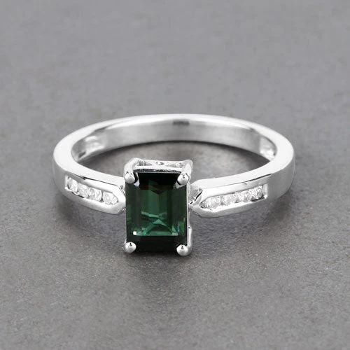 1.19 Carat Genuine Green Tourmaline and White Diamond 14K White Gold Ring - Image 8