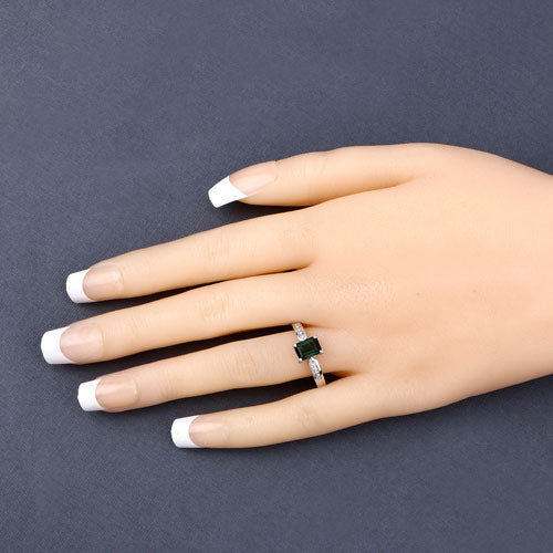 1.19 Carat Genuine Green Tourmaline and White Diamond 14K White Gold Ring - Image 9