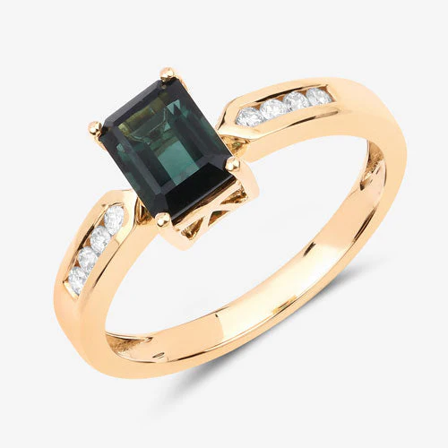 1.19 Carat Genuine Green Tourmaline and White Diamond 14K Yellow Gold Ring - Image 10