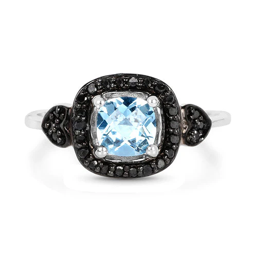 1.19 Carat Genuine Swiss Blue Topaz & Black Diamond .925 Sterling Silver Ring - Image 6