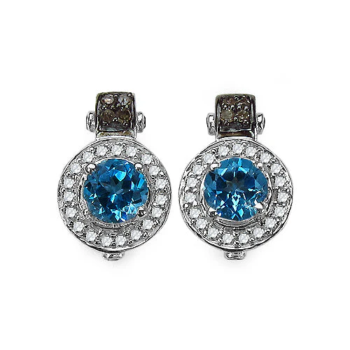 1.20 Carat Genuine Swiss Blue Topaz and 0.30 ct.t.w Genuine Diamond Accents Sterling Silver Earrings - Image 4