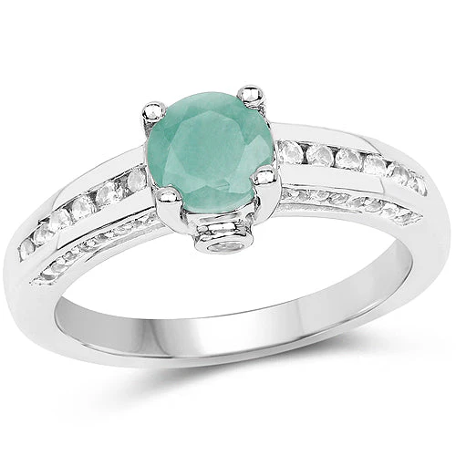1.22 Carat Genuine Emerald and White Topaz .925 Sterling Silver Ring - Image 4