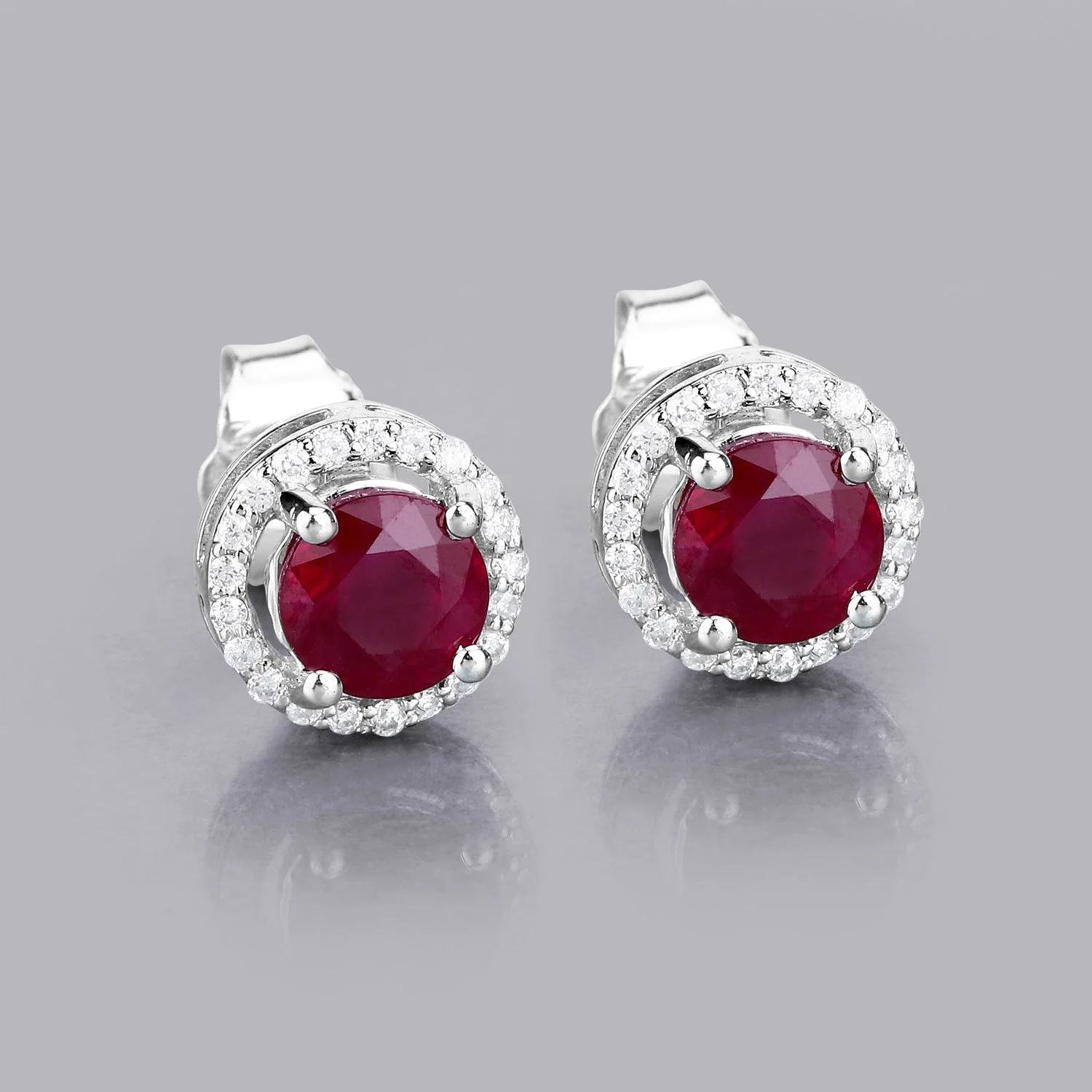 1.22 Carat Genuine Ruby and White Diamond 14K White Gold Earrings - Image 2