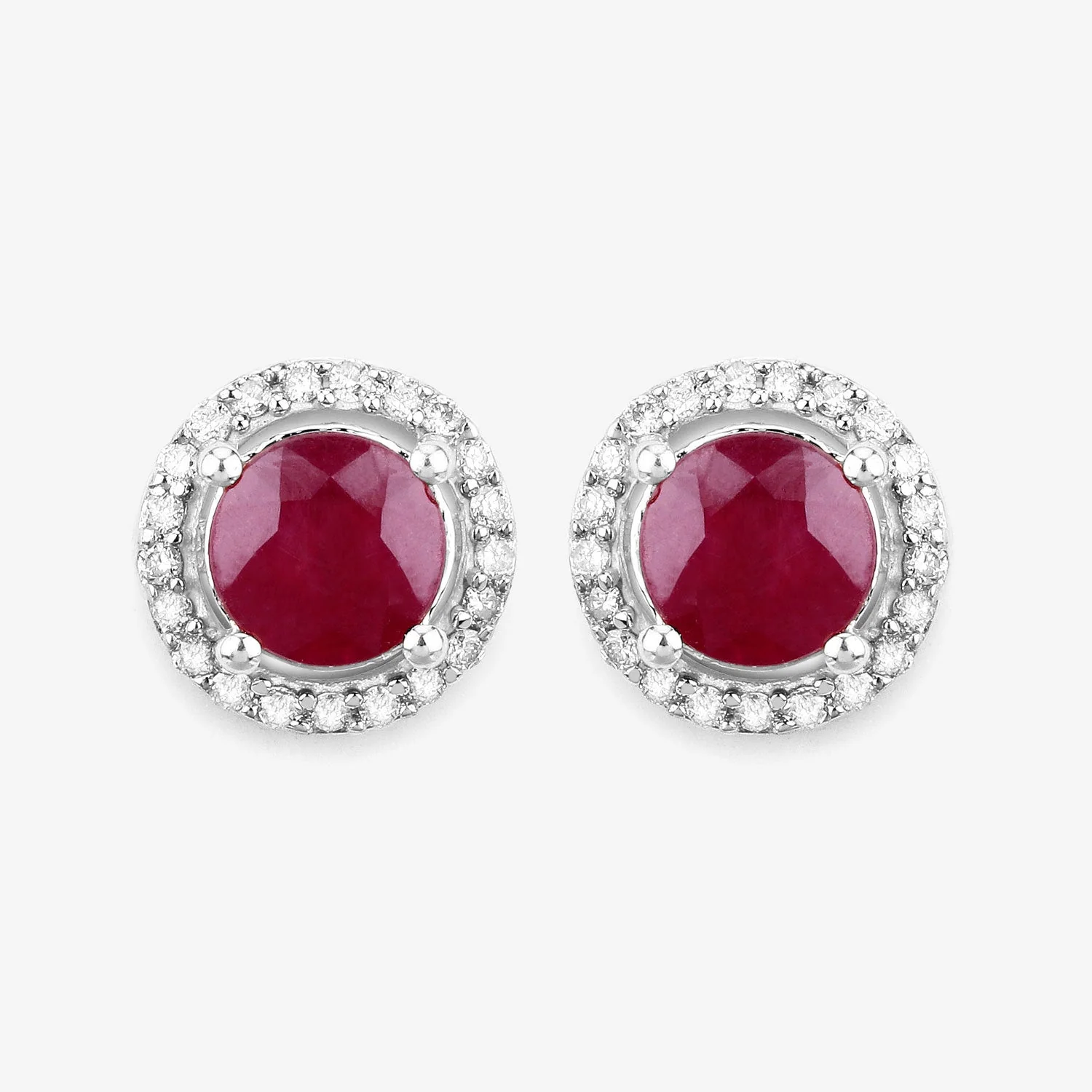 1.22 Carat Genuine Ruby and White Diamond 14K White Gold Earrings - Image 3