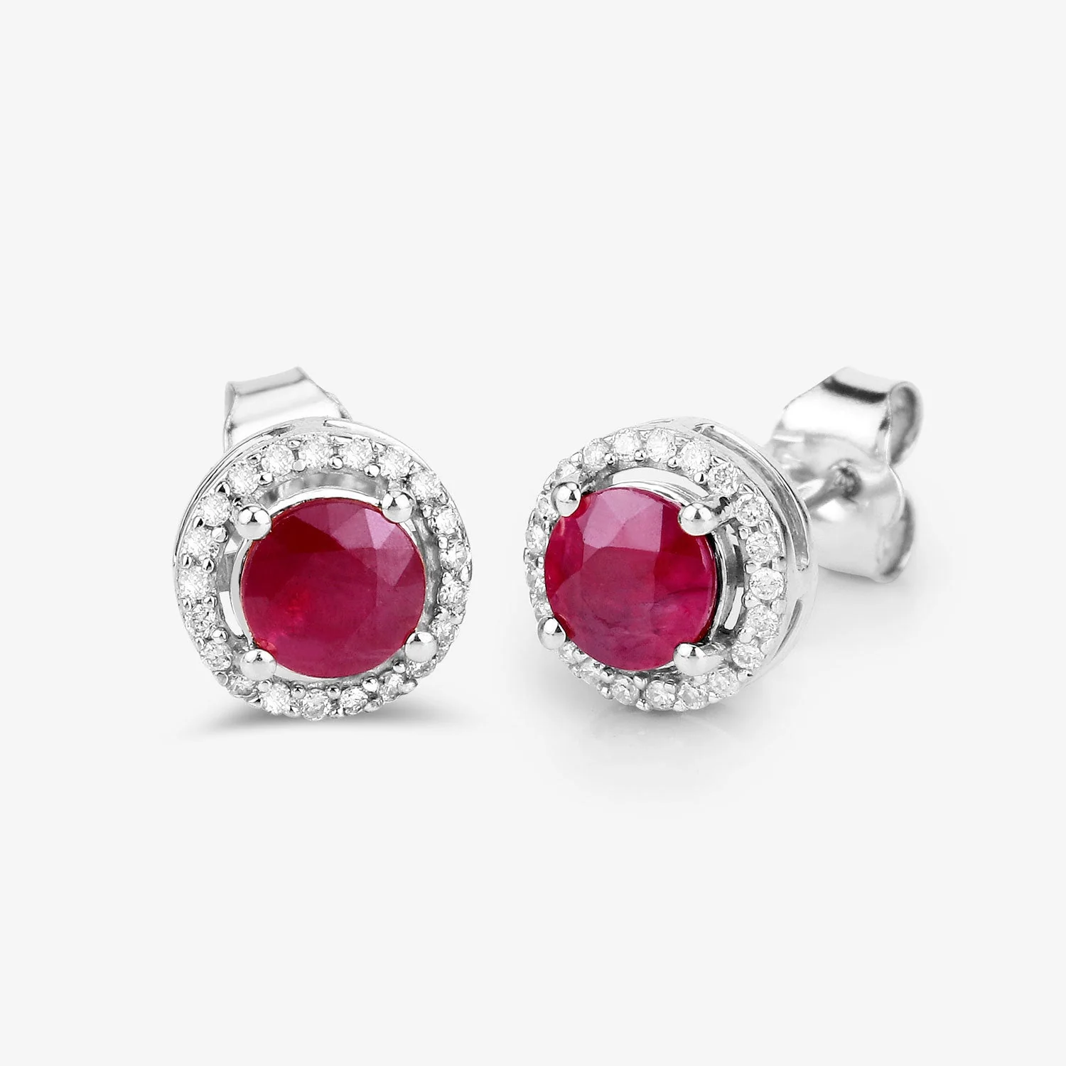 1.22 Carat Genuine Ruby and White Diamond 14K White Gold Earrings - Image 4
