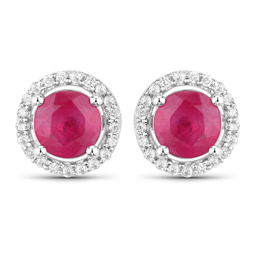 1.22 Carat Genuine Ruby and White Diamond 14K White Gold Earrings - Image 5