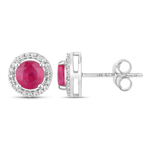 1.22 Carat Genuine Ruby and White Diamond 14K White Gold Earrings - Image 6