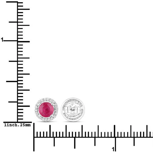 1.22 Carat Genuine Ruby and White Diamond 14K White Gold Earrings - Image 7