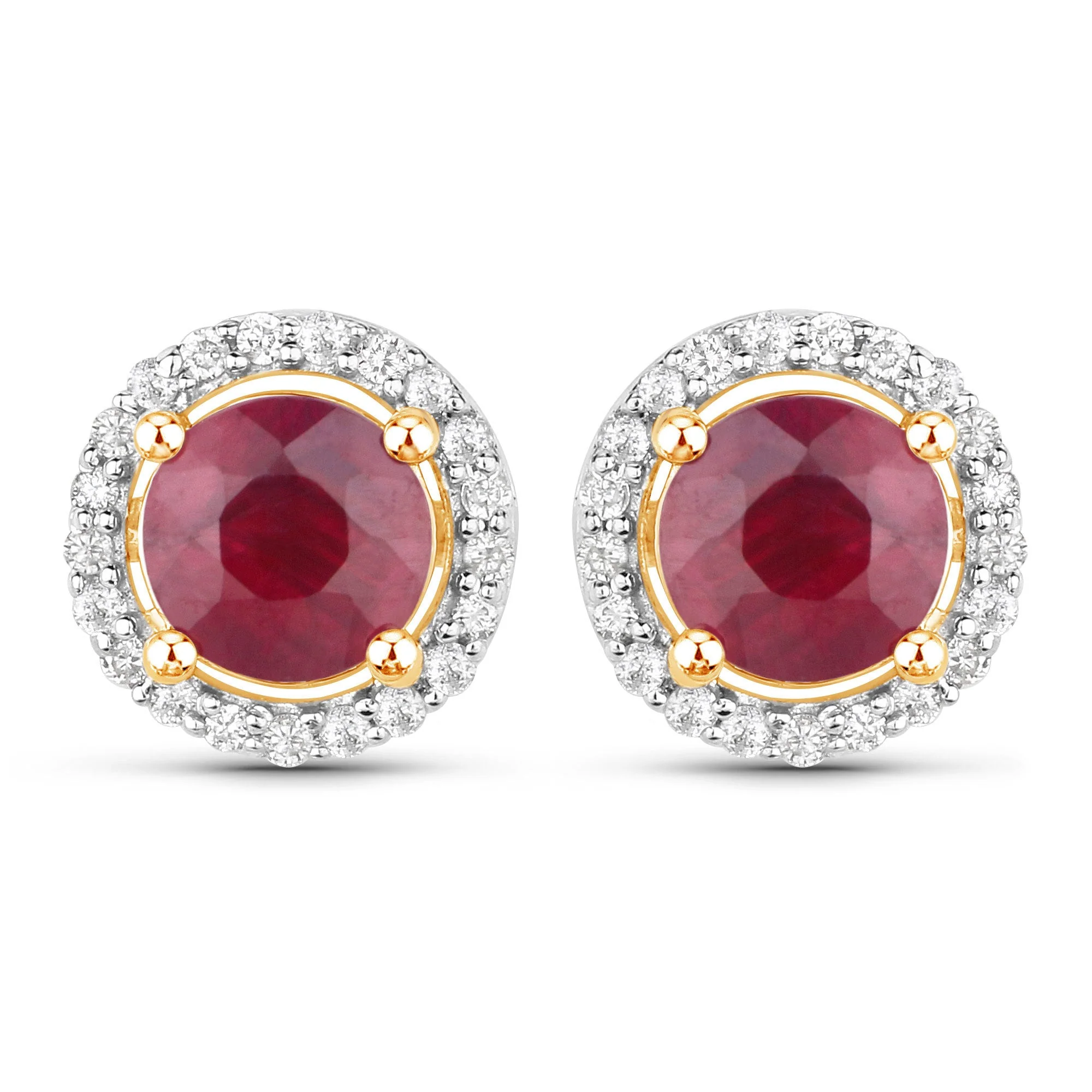1.22 Carat Genuine Ruby and White Diamond 14K Yellow Gold Earrings