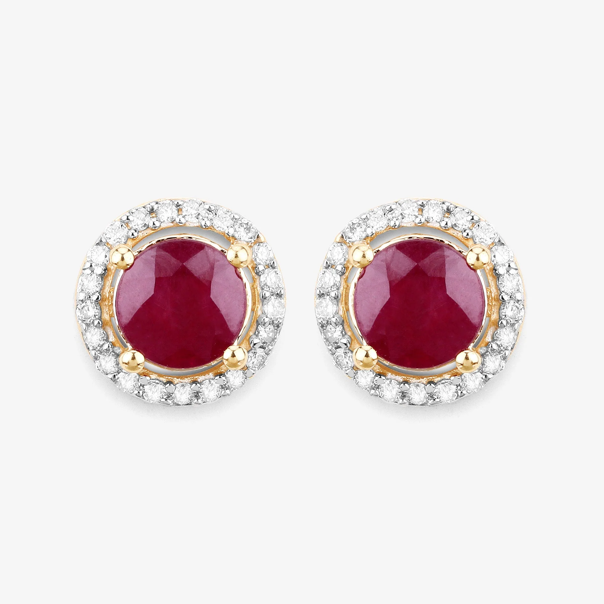 1.22 Carat Genuine Ruby and White Diamond 14K Yellow Gold Earrings - Image 3