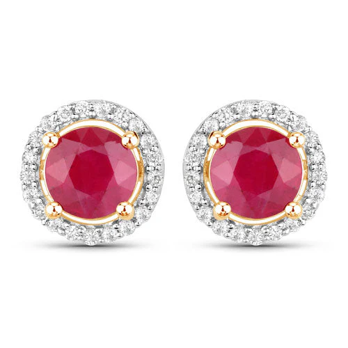 1.22 Carat Genuine Ruby and White Diamond 14K Yellow Gold Earrings - Image 5