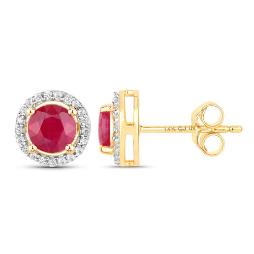 1.22 Carat Genuine Ruby and White Diamond 14K Yellow Gold Earrings - Image 6