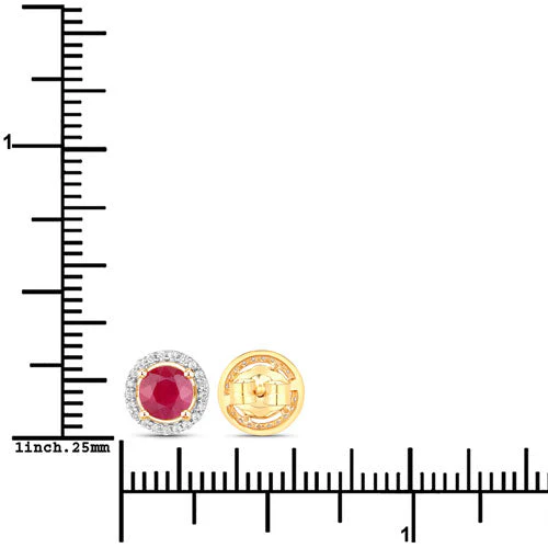 1.22 Carat Genuine Ruby and White Diamond 14K Yellow Gold Earrings - Image 7