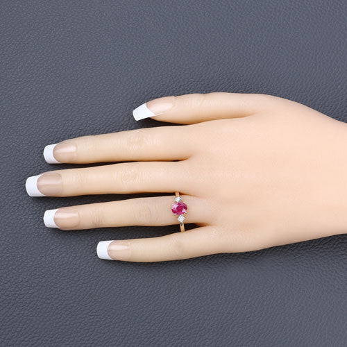 1.22 Carat Genuine Ruby and White Diamond 14K Yellow Gold Ring - Image 5