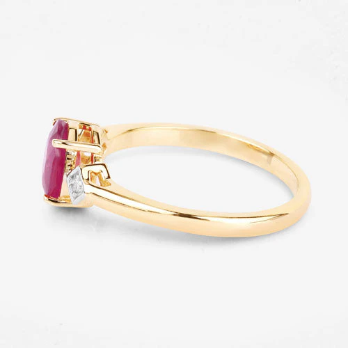 1.22 Carat Genuine Ruby and White Diamond 14K Yellow Gold Ring - Image 6