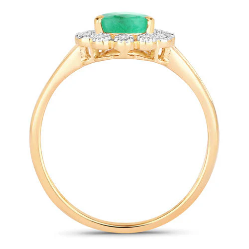 1.22 Carat Genuine Zambian Emerald and White Diamond 10K Yellow Gold Ring - Image 2