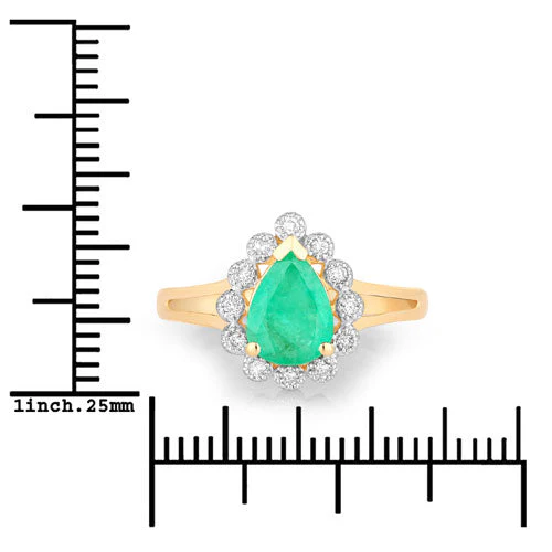 1.22 Carat Genuine Zambian Emerald and White Diamond 10K Yellow Gold Ring - Image 3