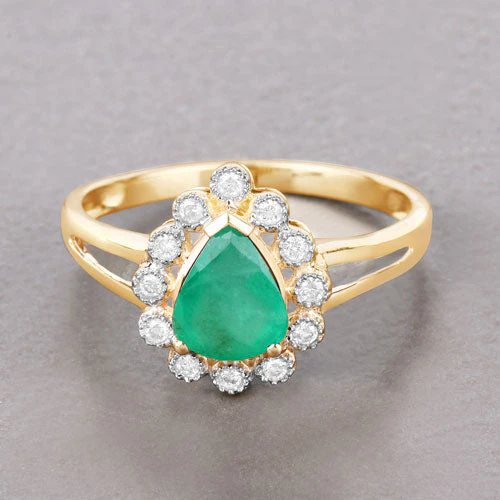 1.22 Carat Genuine Zambian Emerald and White Diamond 10K Yellow Gold Ring - Image 4