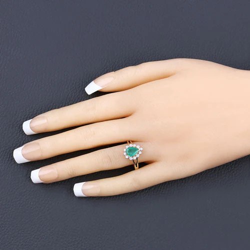 1.22 Carat Genuine Zambian Emerald and White Diamond 10K Yellow Gold Ring - Image 5