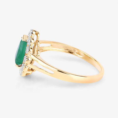 1.22 Carat Genuine Zambian Emerald and White Diamond 10K Yellow Gold Ring - Image 6