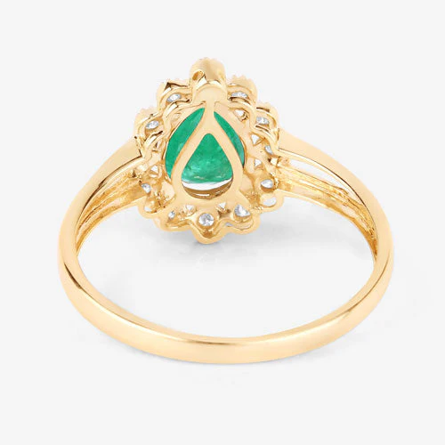 1.22 Carat Genuine Zambian Emerald and White Diamond 10K Yellow Gold Ring - Image 7