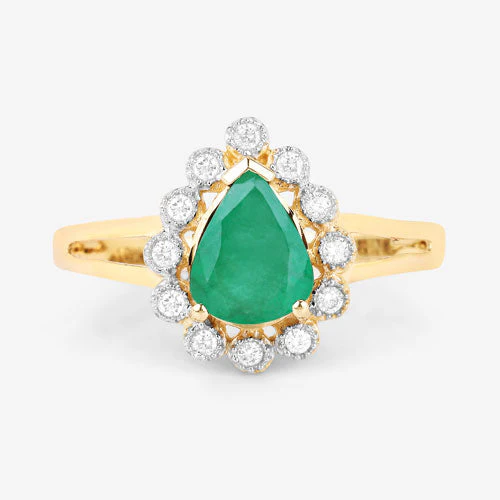 1.22 Carat Genuine Zambian Emerald and White Diamond 10K Yellow Gold Ring - Image 8