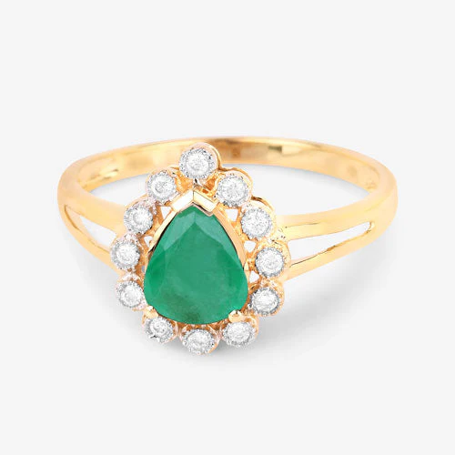 1.22 Carat Genuine Zambian Emerald and White Diamond 10K Yellow Gold Ring - Image 9
