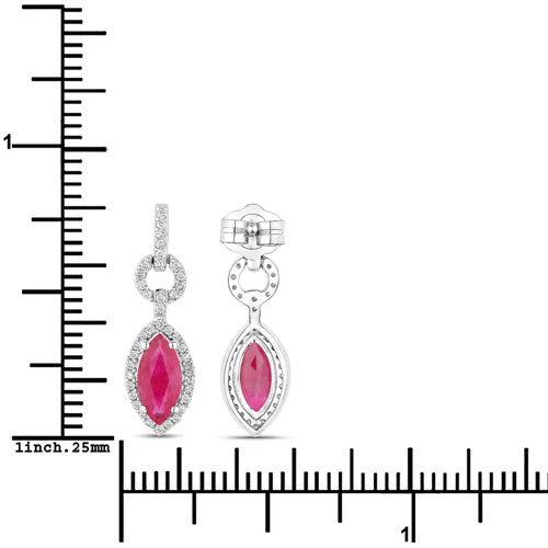 1.23 Carat Genuine Ruby and White Diamond 14K White Gold Earrings - Image 3