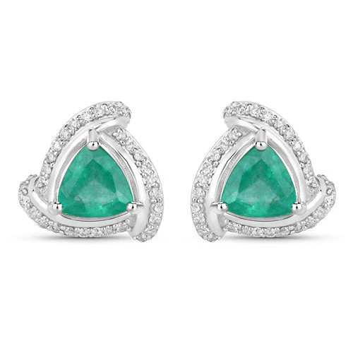 1.23 Carat Genuine Zambian Emerald and White Diamond 14K White Gold Earrings - Image 2