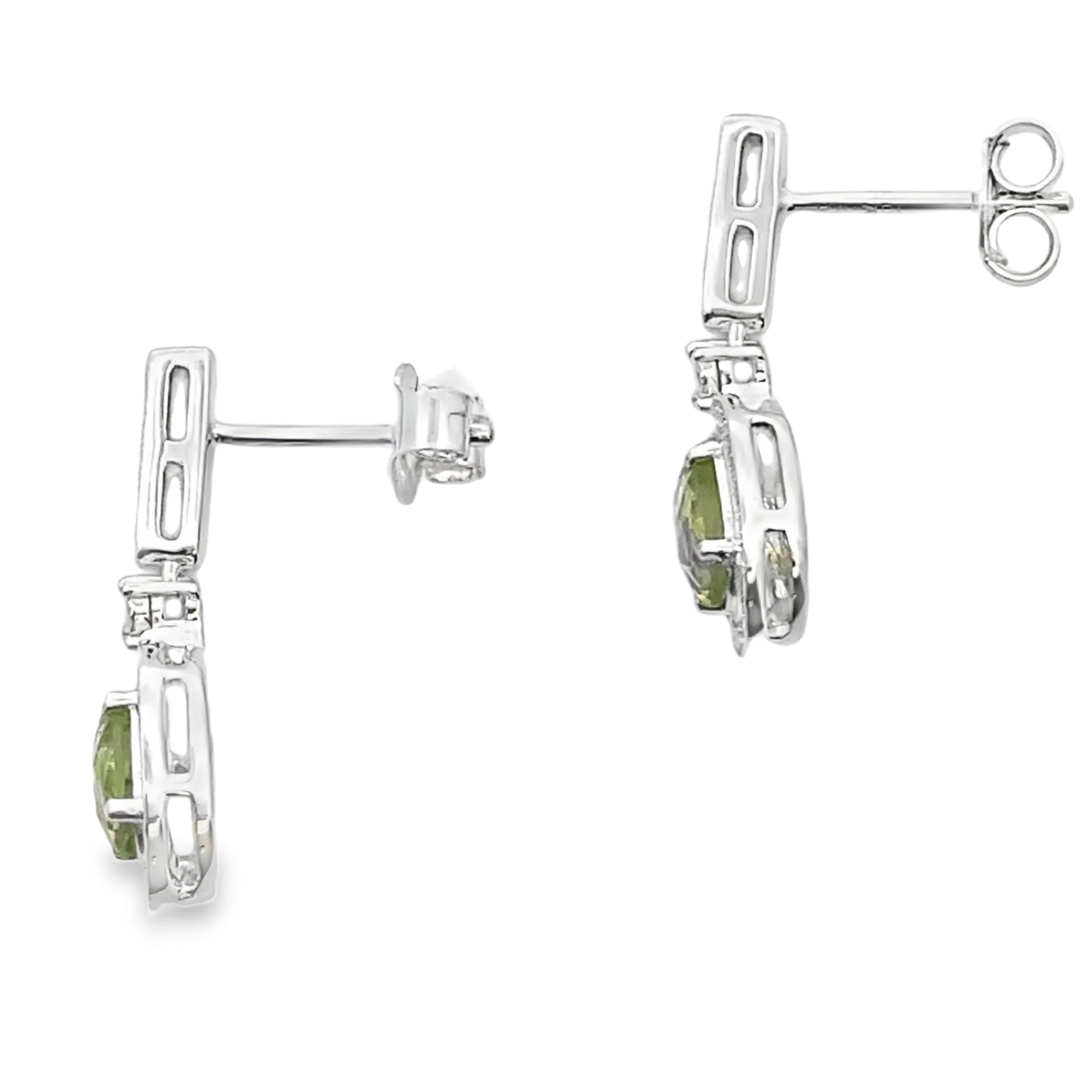 1.23ct Peridot Diamond Dangle Earrings 10KT White Gold - Image 2