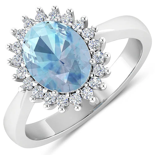 1.24 Carat Genuine Aquamarine and White Diamond 14K White Gold Ring - Image 4