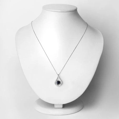 1.24 Carat Genuine Blue Sapphire and White Diamond 10K White Gold Pendant - Image 2