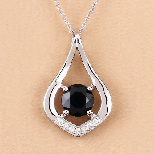 1.24 Carat Genuine Blue Sapphire and White Diamond 10K White Gold Pendant - Image 5