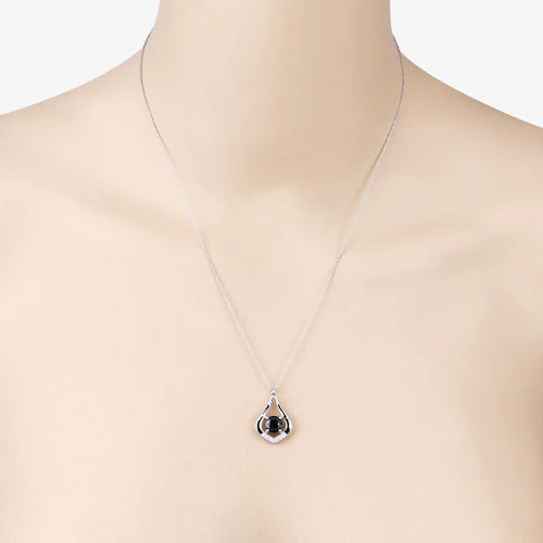 1.24 Carat Genuine Blue Sapphire and White Diamond 10K White Gold Pendant - Image 6