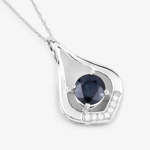 1.24 Carat Genuine Blue Sapphire and White Diamond 10K White Gold Pendant - Image 7