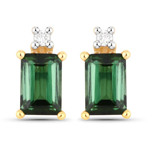 1.24 Carat Genuine Green Tourmaline and White Diamond 14K Yellow Gold Earrings - Image 5
