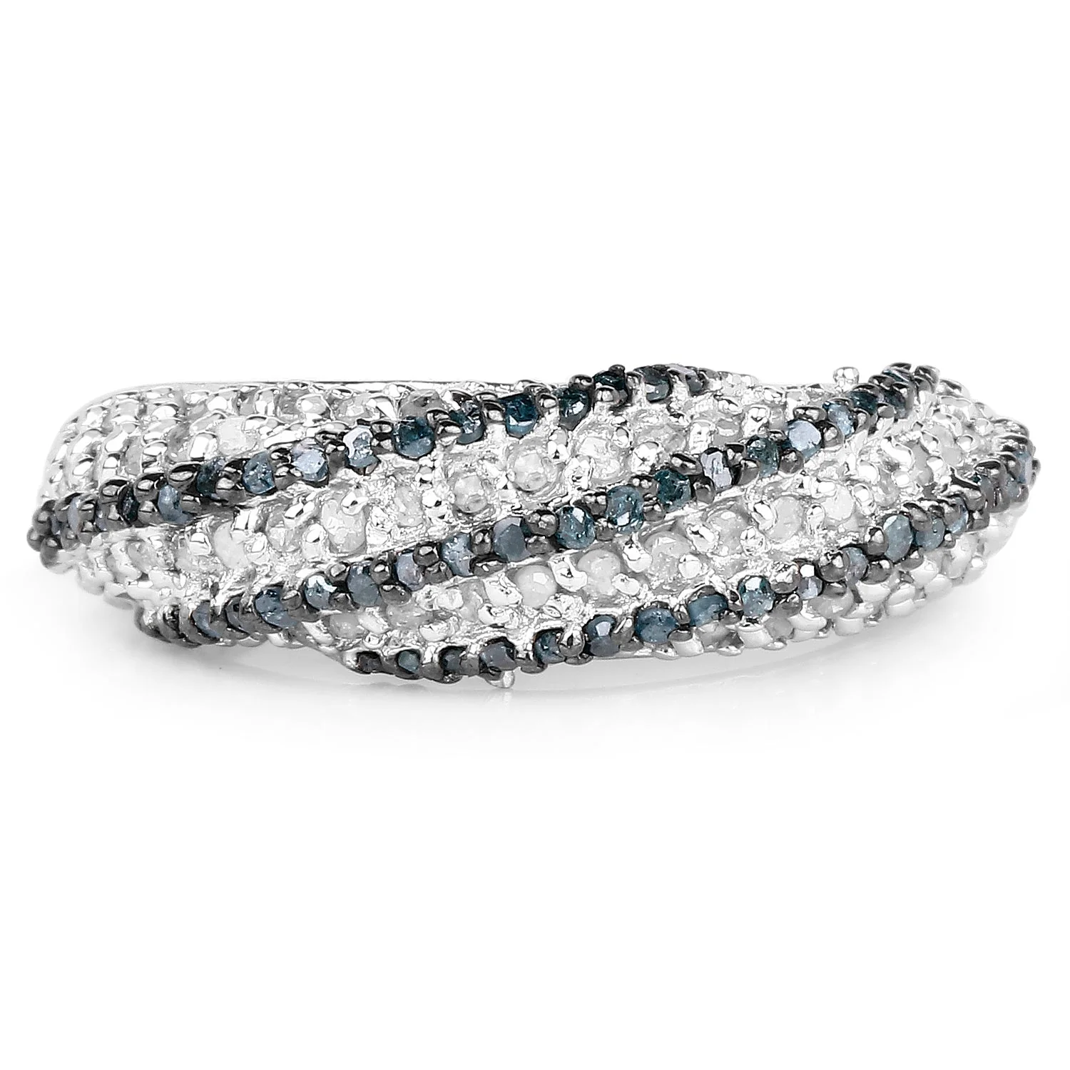 1.25 Carat Genuine Blue Diamond & White Diamond .925 Sterling Silver Ring - Image 3