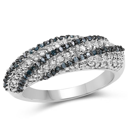 1.25 Carat Genuine Blue Diamond & White Diamond .925 Sterling Silver Ring - Image 4